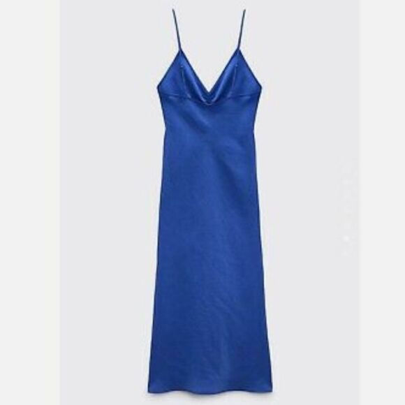 Zara Blue Slip Dress With Ruching - Picture 10 of 10